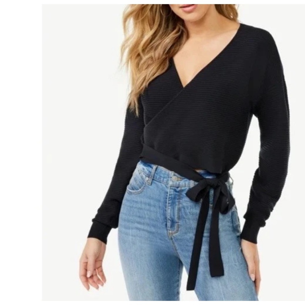 Sofia Vergara Faux Wrap Sweater Black Anthracite Medium